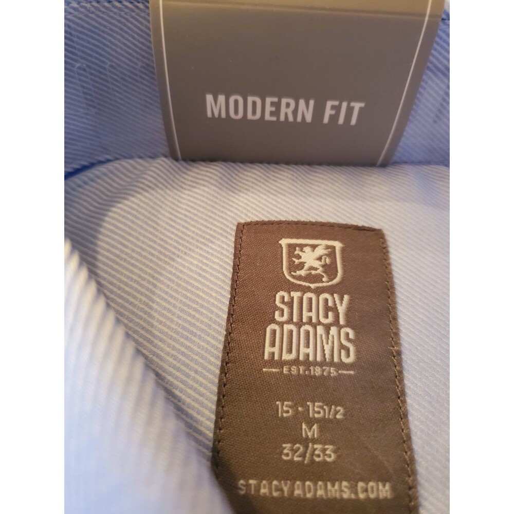 NWT Stacy Adams Modern Fit Dress Shirt Blue 15.5 32/33 M Cotton Button Down Mens - Picture 4 of 11